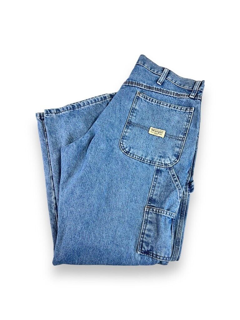 Vintage Wrangler Jeans Medium Wash Denim Workwear Carpenter Pants Size 35