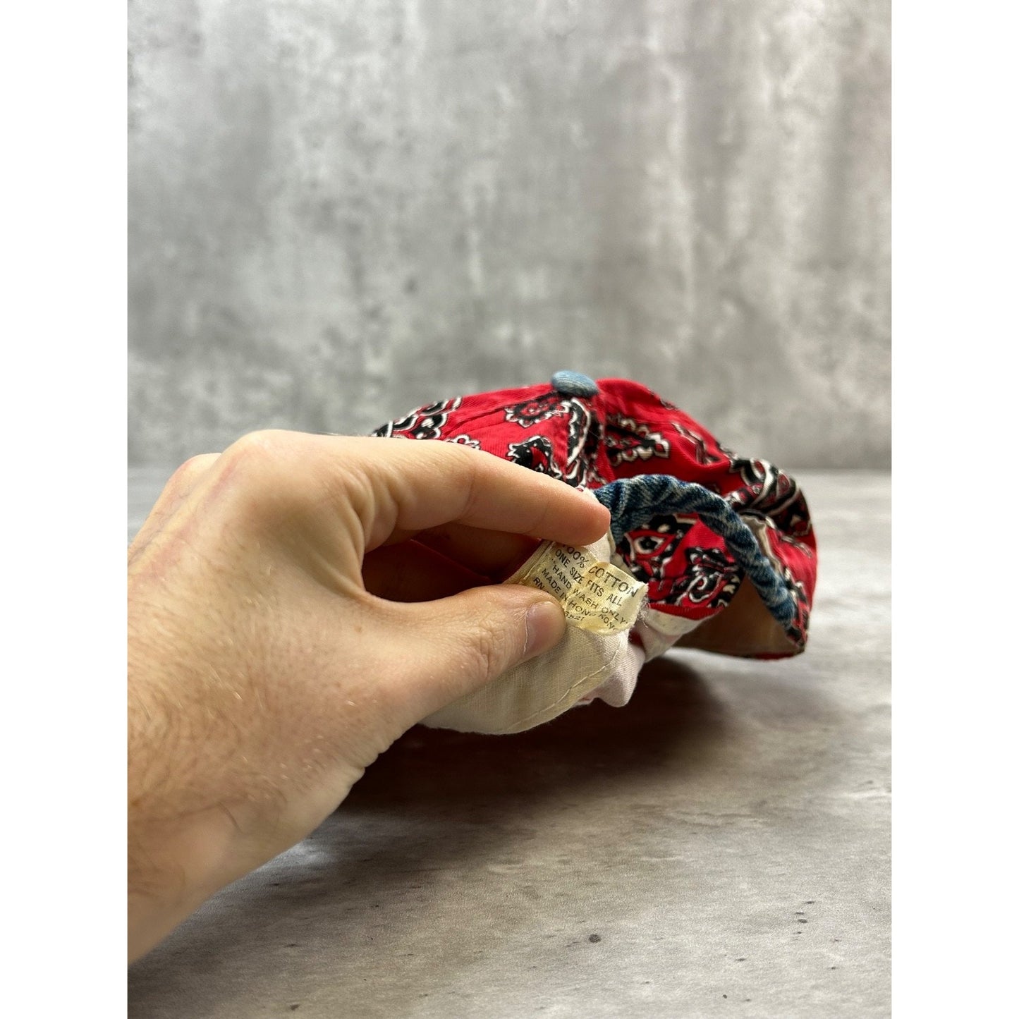 Vintage 90s Paisley Print Denim Brim Flexfit Hat OSFA