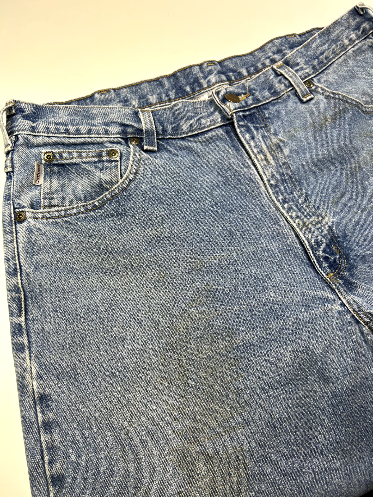 Vintage Carhartt Relaxed Fit Light Wash Denim Workwear Pants Size 37