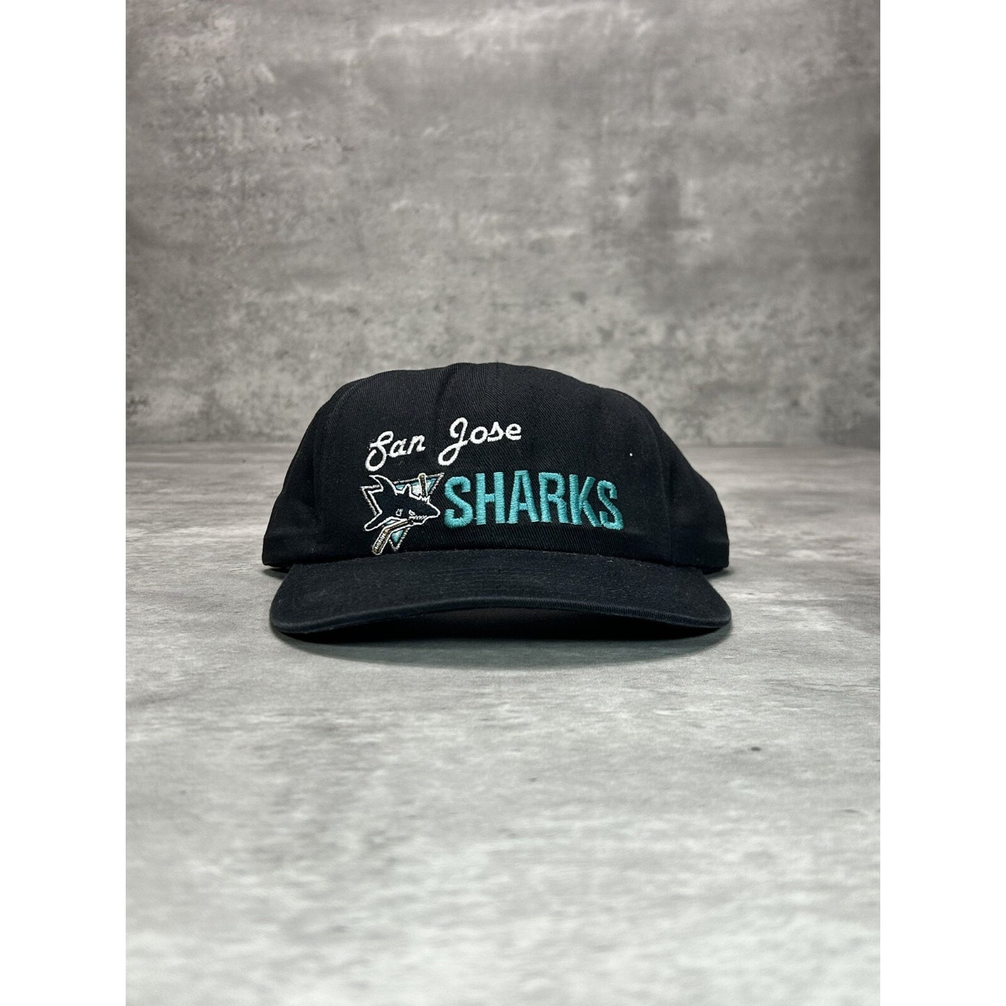 Vintage 90s San Jose Sharks NHL Embroidered Spellout Snapback Hat OSFA