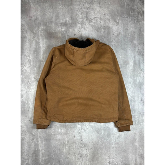 Vintage Bass Creek Fleece Lined Canvas Workwear Hooded Jacket Size Large Beige