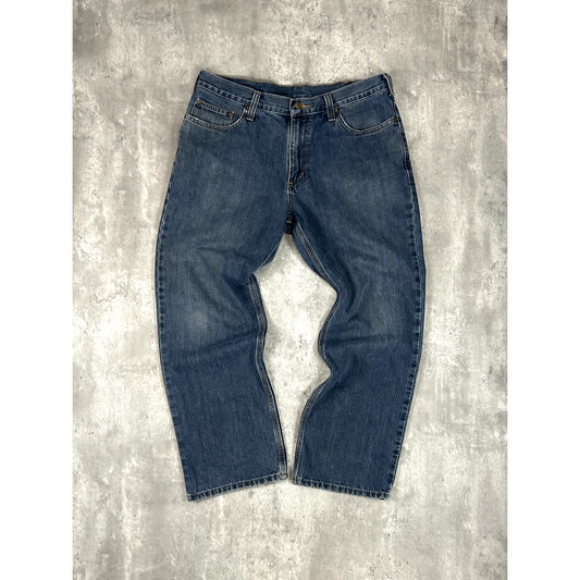 Carhartt Relaxed Fit Dark Wash Denim Workwear Pants Size 36