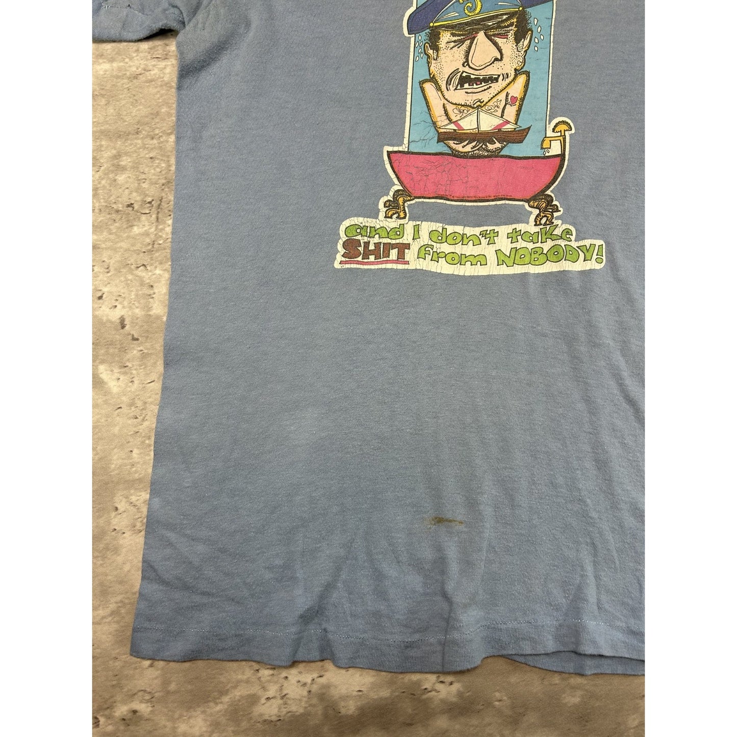 Vintage 70s Im The Captain Comedy Slogan Cartoon Graphic T-Shirt Size Medium