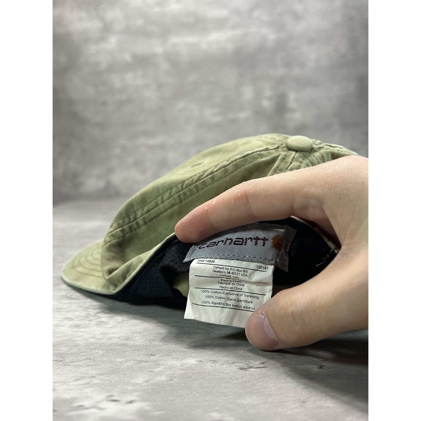 Vintage Carhartt Leather Embroidered Patch Canvas Workwear Strapback Hat OSFA