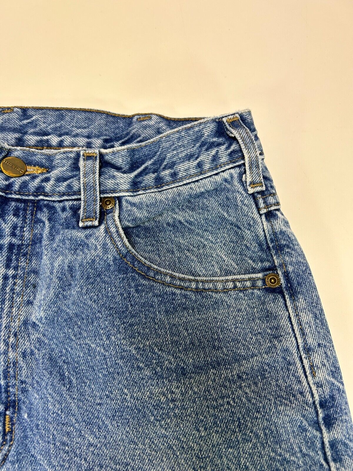 Vintage Carhartt Relaxed Fit Medium Wash Denim Work Wear Pants Size 29W