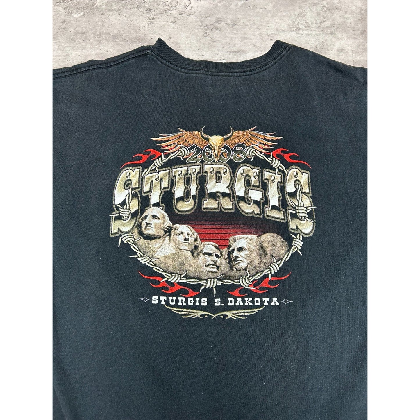 Sturgis Black Hills Rally Bald Eagle Motorcycle Graphic T-Shirt Size XL Black