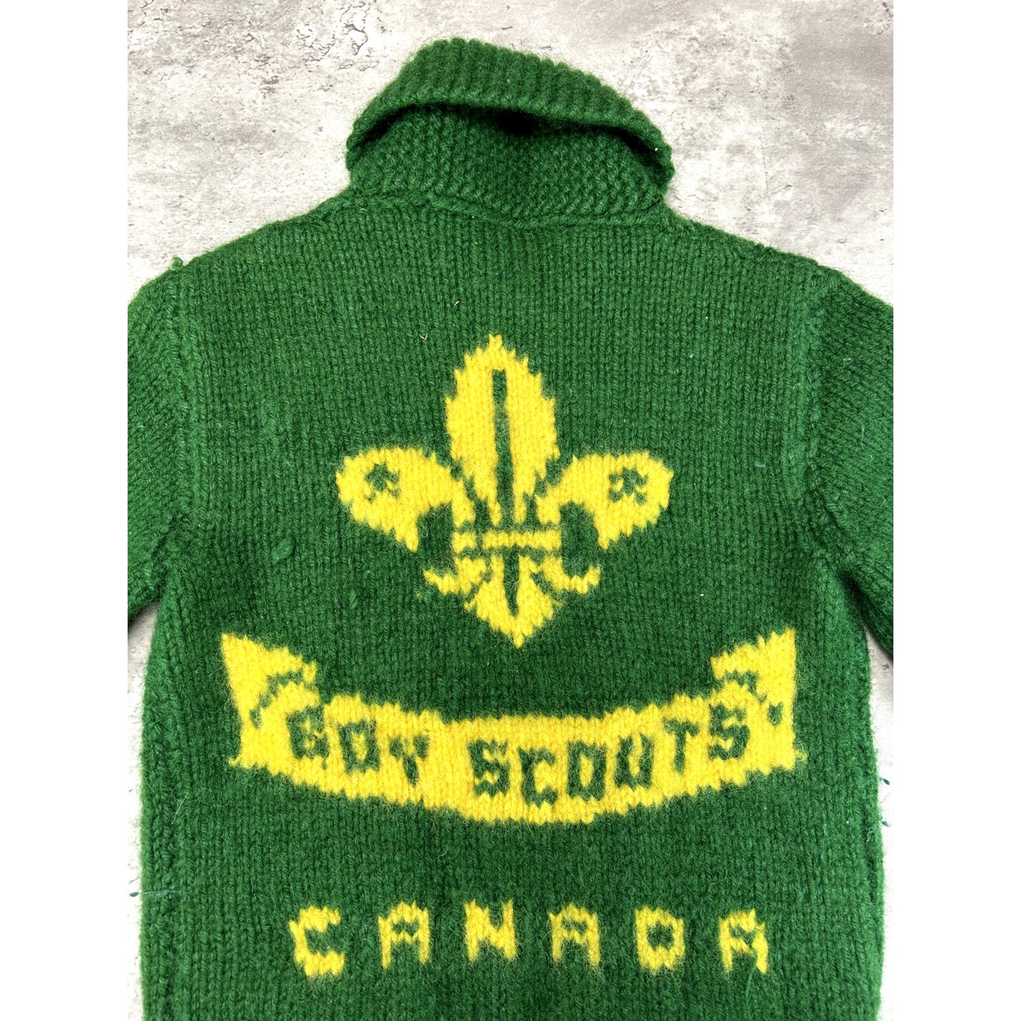 Vintage 70s/80s Boy Scouts Of Canada Full Zip Cowichan Knit Sweater Size S YOUTH