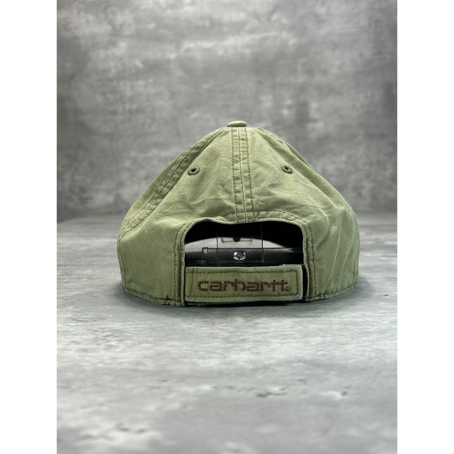 Vintage Carhartt Leather Embroidered Patch Canvas Workwear Strapback Hat OSFA