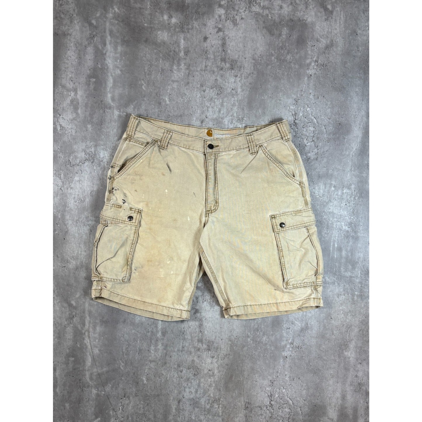 Carhartt Relaxed Fit Canvas Workwear Cargo Shorts Size 38 Beige