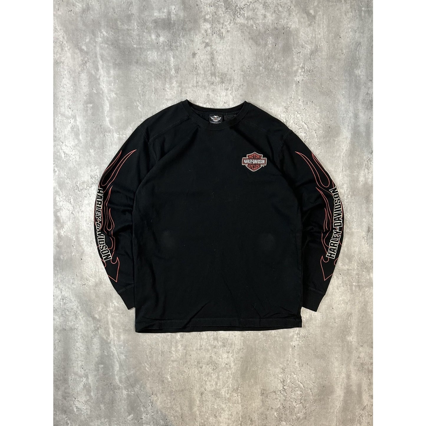 Vintage Harley Davidson Classic Logo Flame Print Long Sleeve T-Shirt Size Medium
