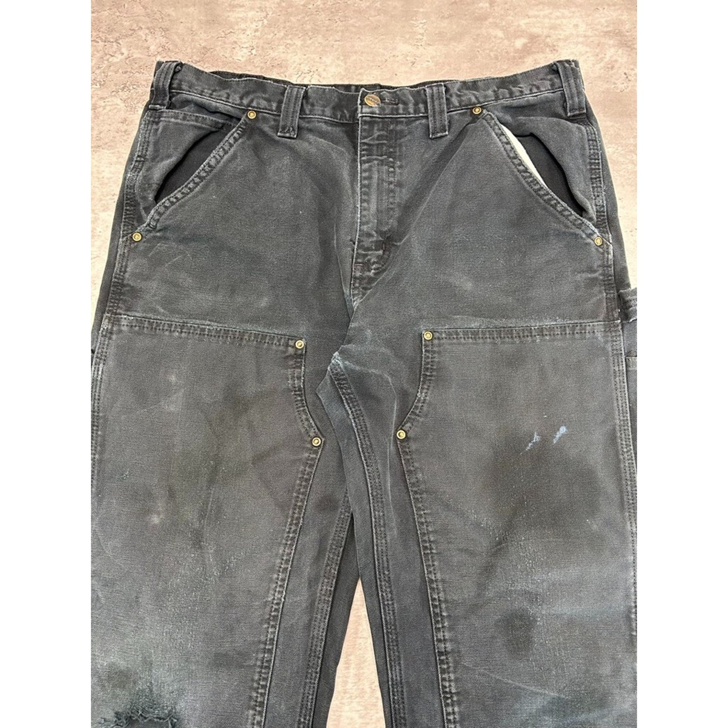 Vintage Carhartt Canvas Workwear Carpenter Double Knee Pants Size 36 Black
