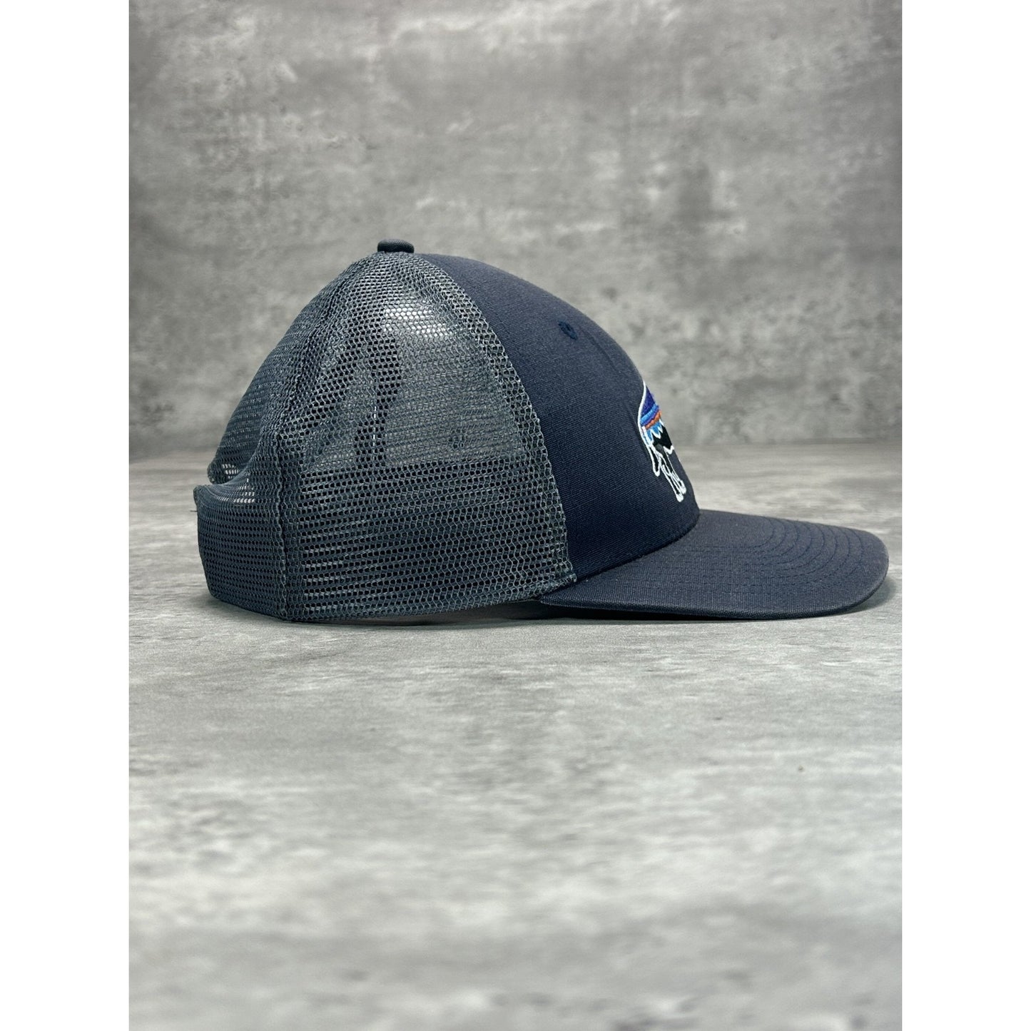 Patagonia Embroidered Bison Logo Trucker Snapback Hat OSFA Gray
