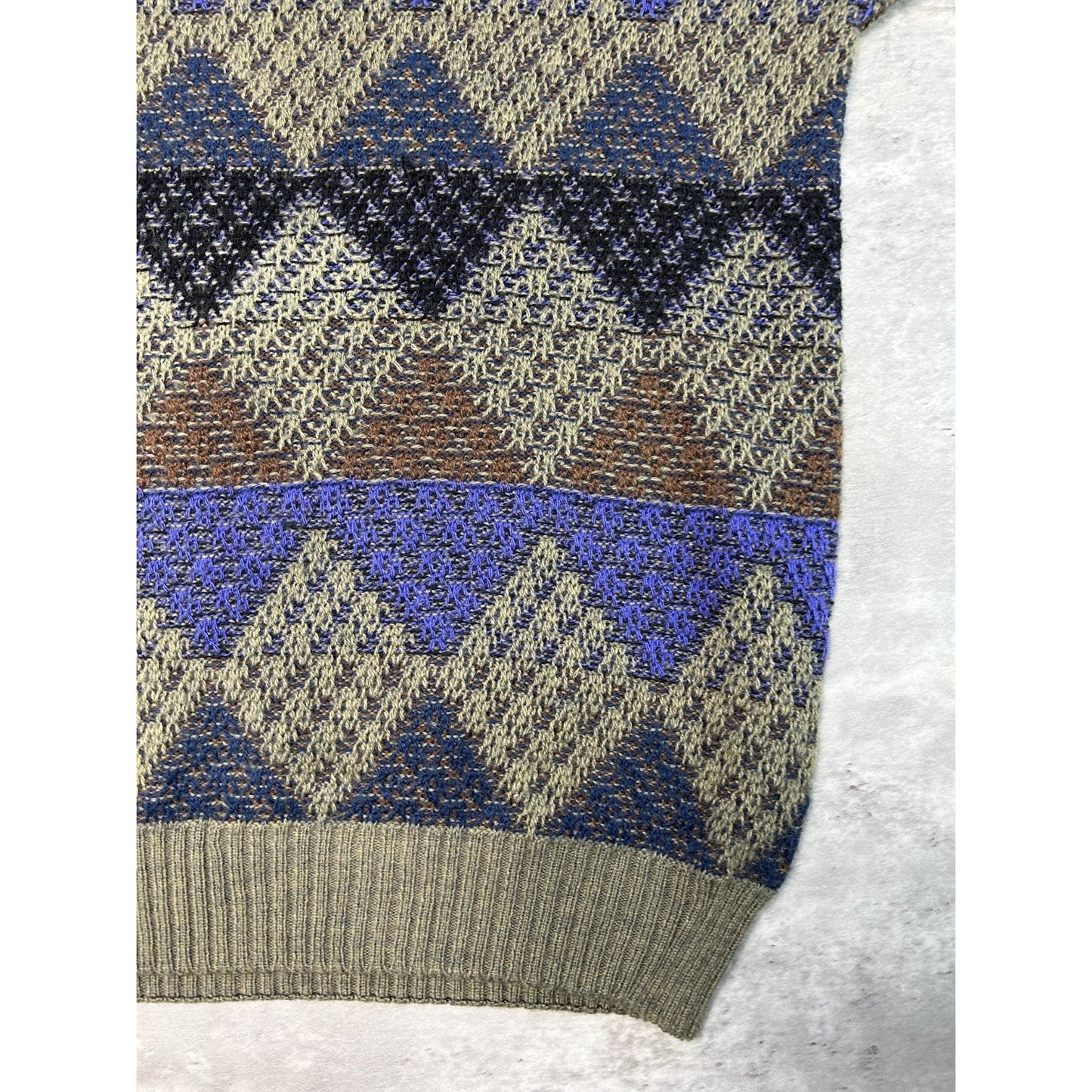 Vintage 90s Progetto Diamond Print Pullover Ribbed Knit Sweater Size Large