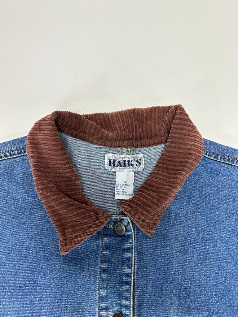 Vintage 90s Haik's Medium Wash Denim Button Up Long Chore Jacket Size XL Blue