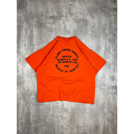 Vintage 1990 South Dakota Motorcycle CCR Run Bald Eagle T-Shirt Size XXL Orange