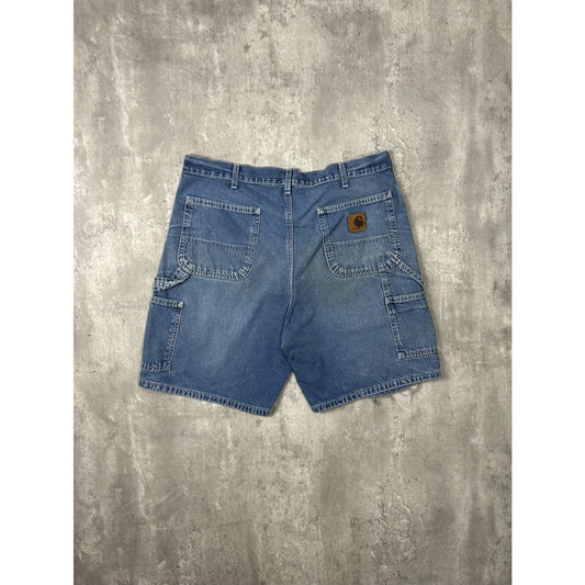 Vintage Carhartt Distressed Medium Wash Denim Workwear Carpenter Shorts Size 37