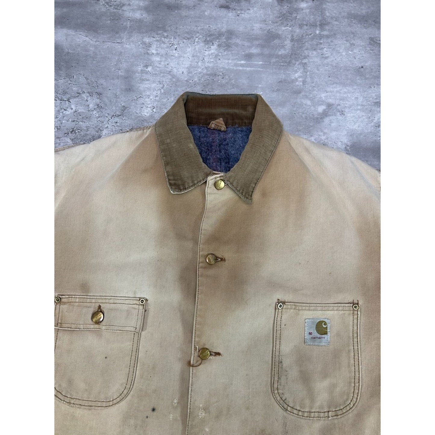 Vintage 1970s Carhartt Blanket Lined Canvas Workwear Chore Jacket Size XXL