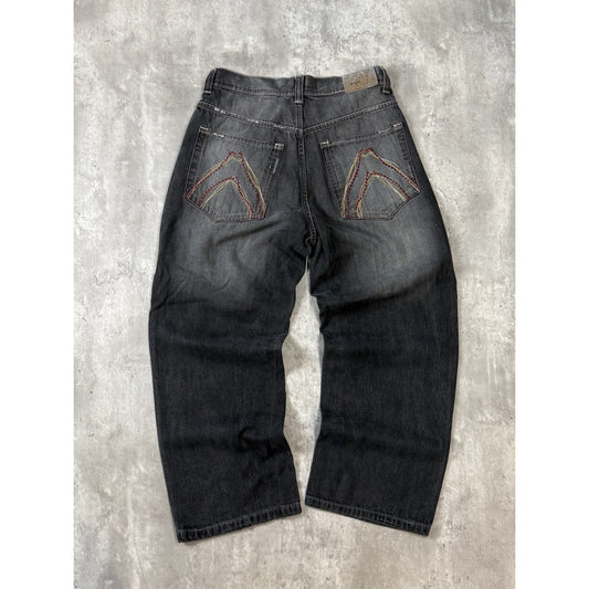 Vintage Y2K Koman Jeans Baggy Fit Faded Black Denim Pants Size 32