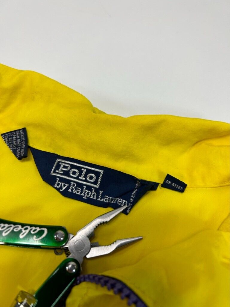 Vintage 90s Polo Sport Embroidered Nylon Windbreaker Jacket Size Medium Yellow