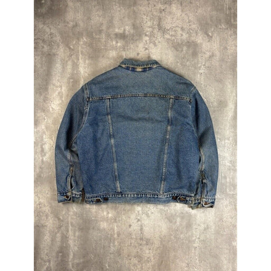Vintage Levis Red Tab Plaid Lined Medium Wash Type 3 Denim Trucker Jacket Size Medium