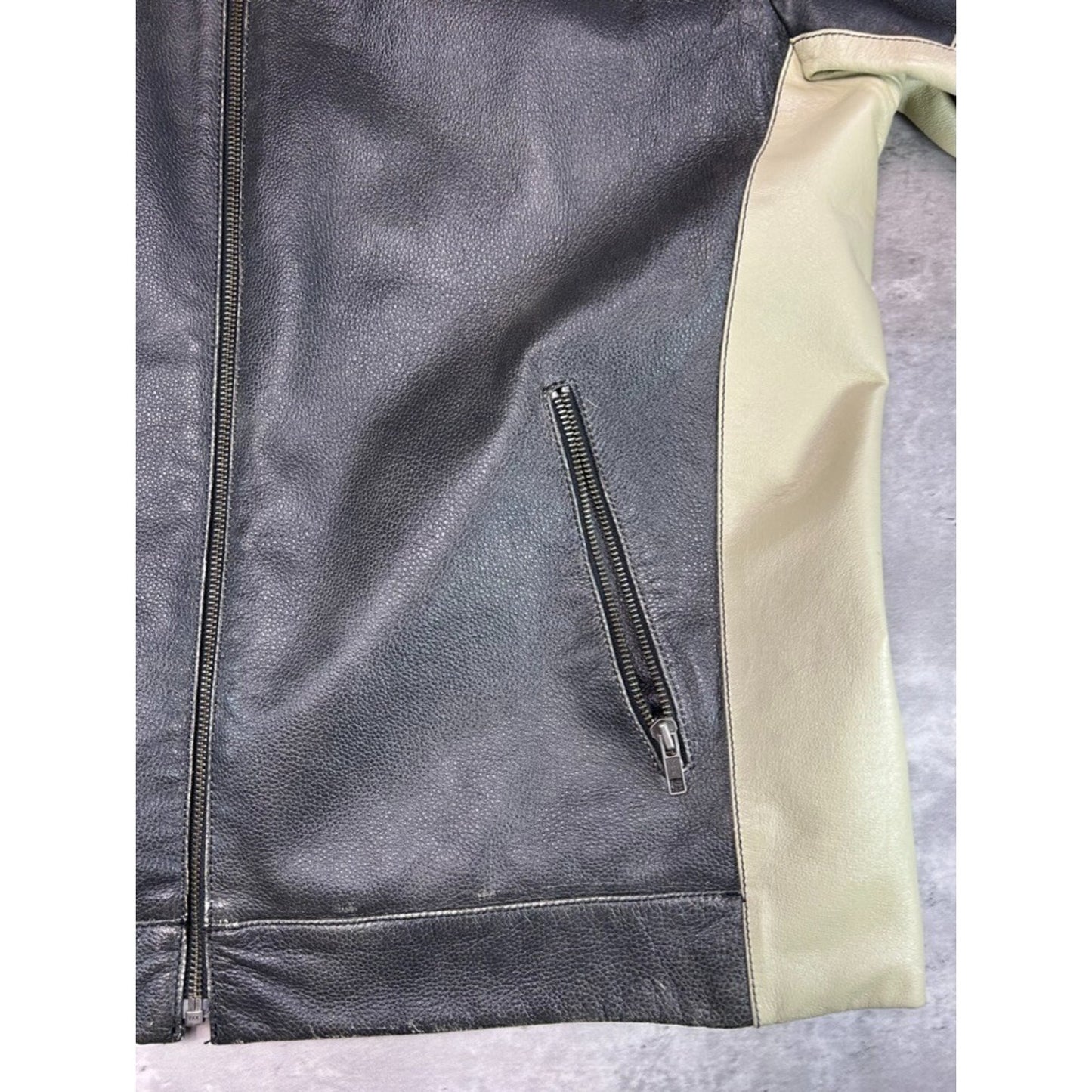 Vintage Danier Two Tone Full Zip Leather Cafe Racer Jacket Size XL