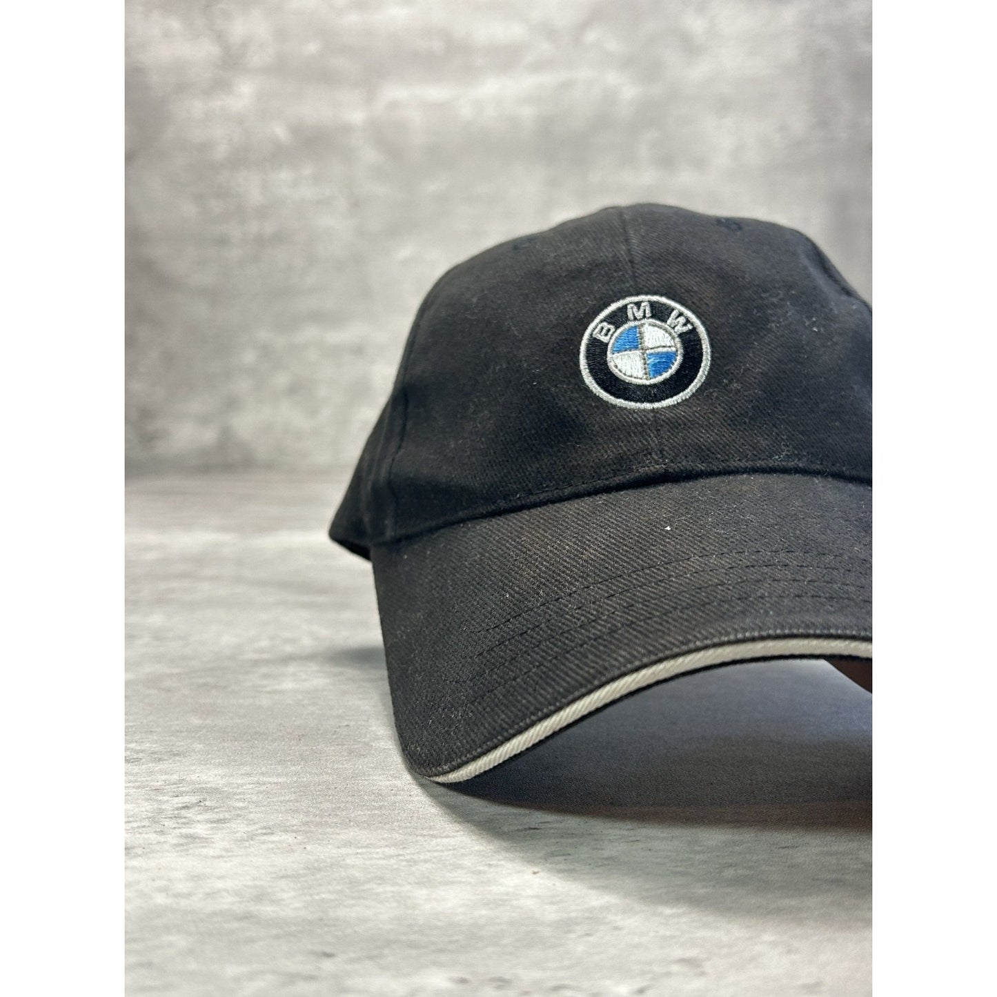 Vintage BMW Embroidered Car Logo Strapback Hat OSFA Black