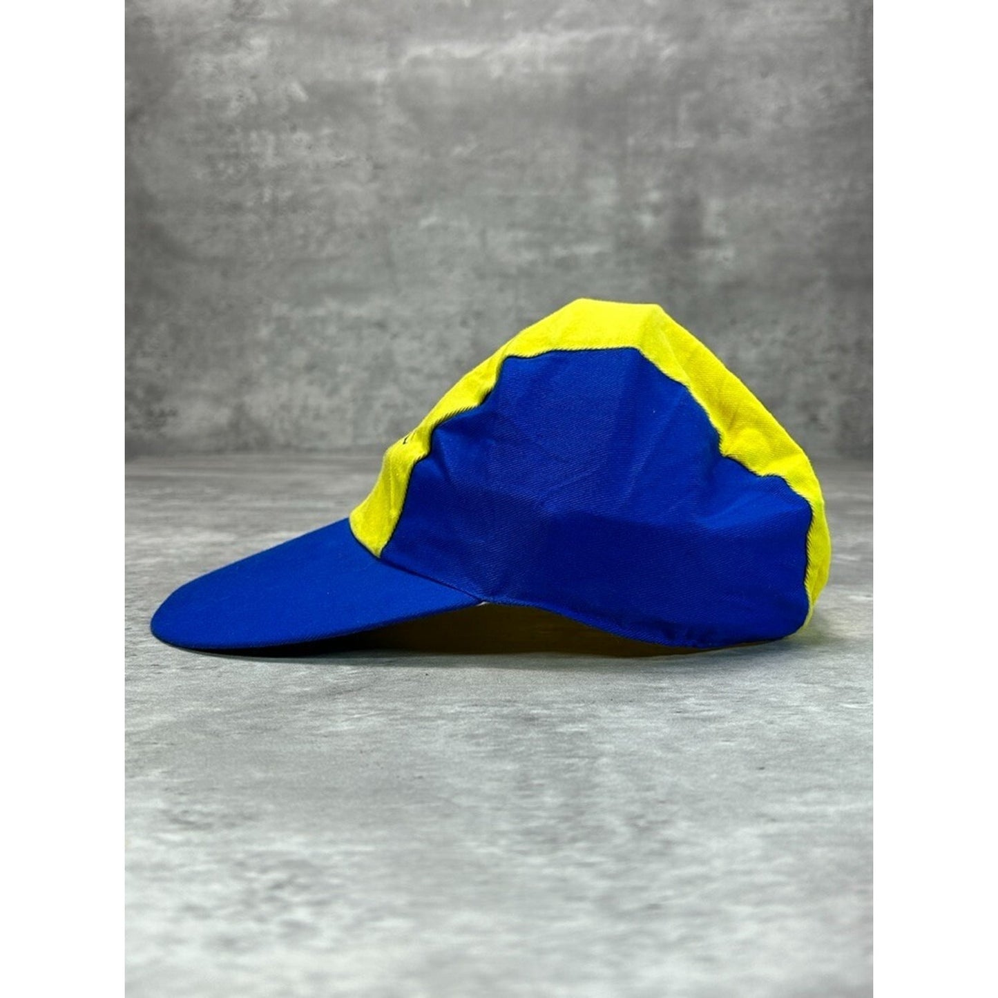 Vintage 90s Guess Waterpro Three Panel Spellout Hat OSFA Yellow/Blue