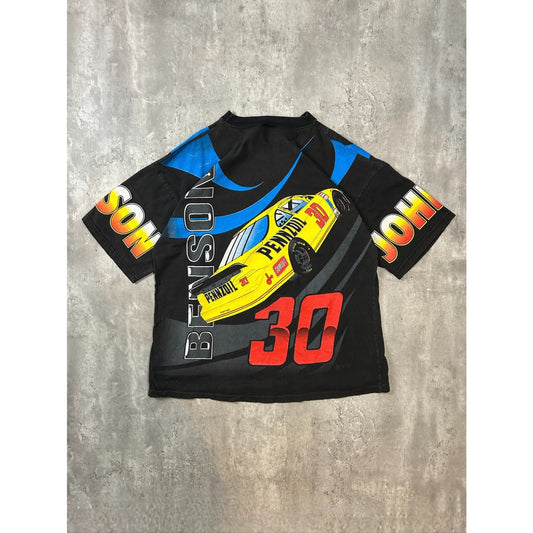 VTG 90s Johnny Benson #30 Pennzoil Racing Nascar All Over Print T-Shirt Size XL