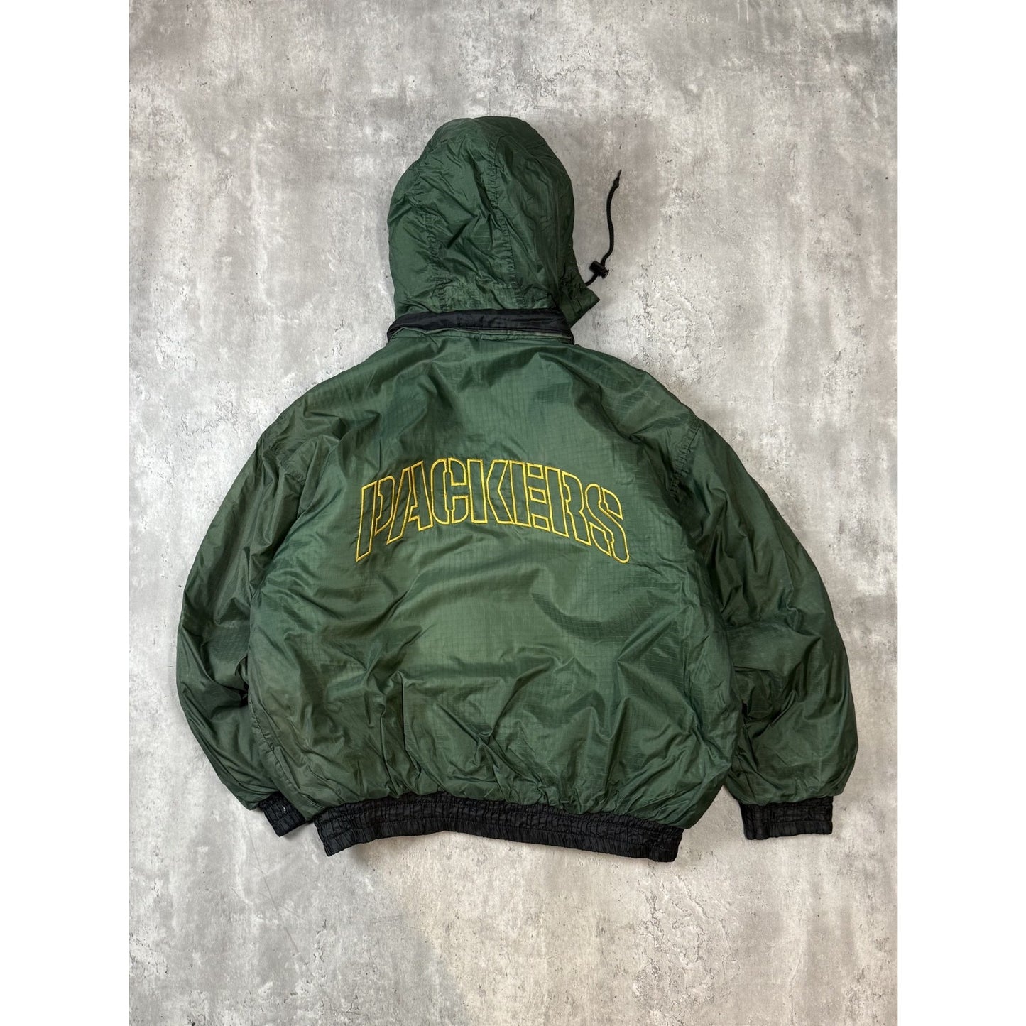 Vintage 90s Green Bay Packers NFL Insulated Full Zip Hooded Jacket Size Large