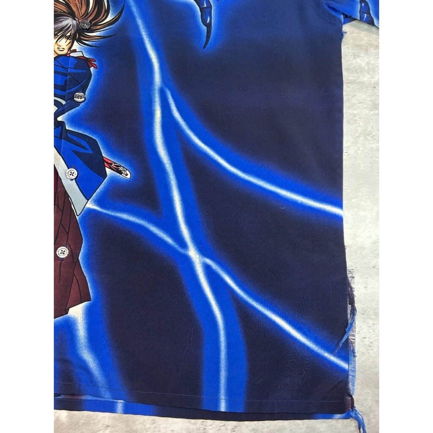 Vintage Y2K Anime Samurai All Over Print Short Sleeve Button Up Shirt Size Large