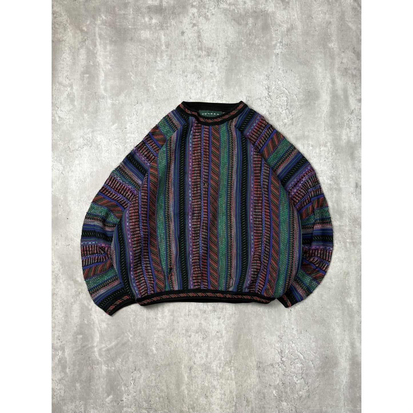 Vintage 90s Tundra Abstract 3D Print Pullover Ribbed Knit Sweater Size 4XL