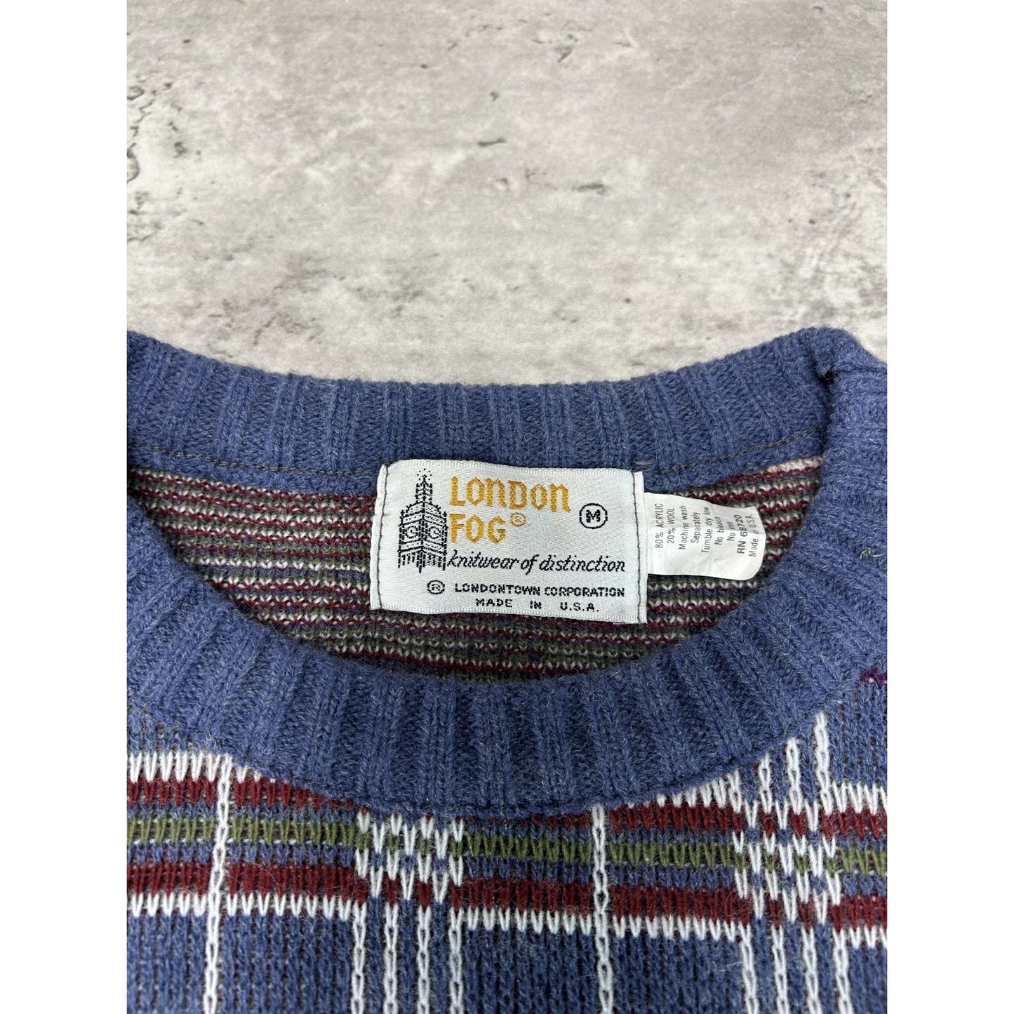 Vintage 80s/90s London Fog Plaid Print Pullover Knit Sweater Size Medium