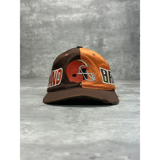 Vintage 90s Cleveland Browns NFL Embroidered Logo Two Tone Snapback Hat OSFA