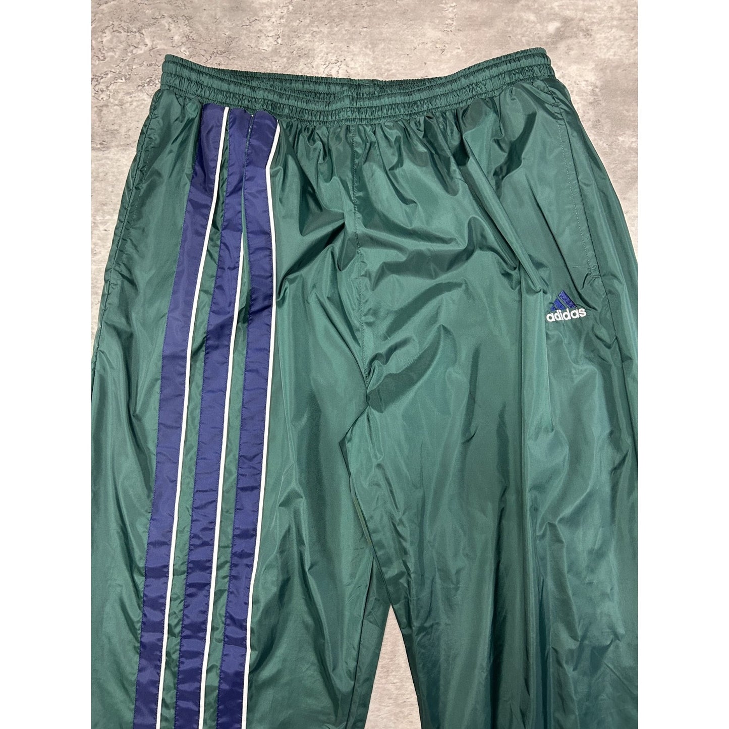 Vintage 90s Adidas Embroidered Spellout Three Stripe Nylon Track Pants Size XL