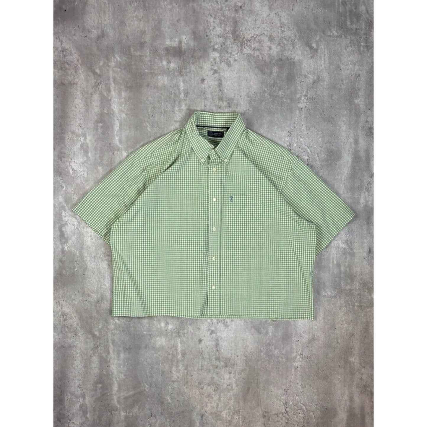 Vintage Arrow Plaid Short Sleeve Cropped Button Up Shirt Size XL