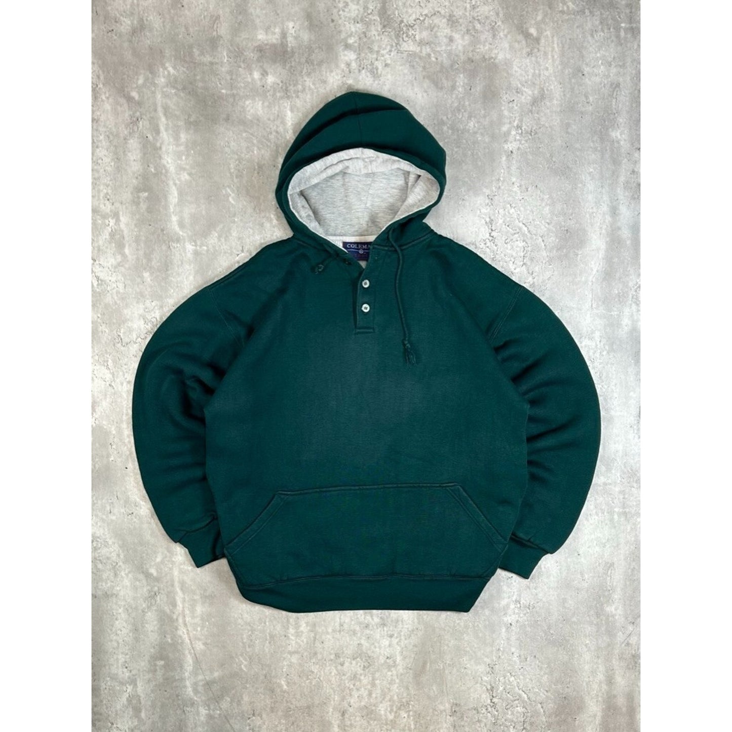 Vintage Coleman Outdoors Blank 1/4 Button Pullover Hooded Sweatshirt Size Large
