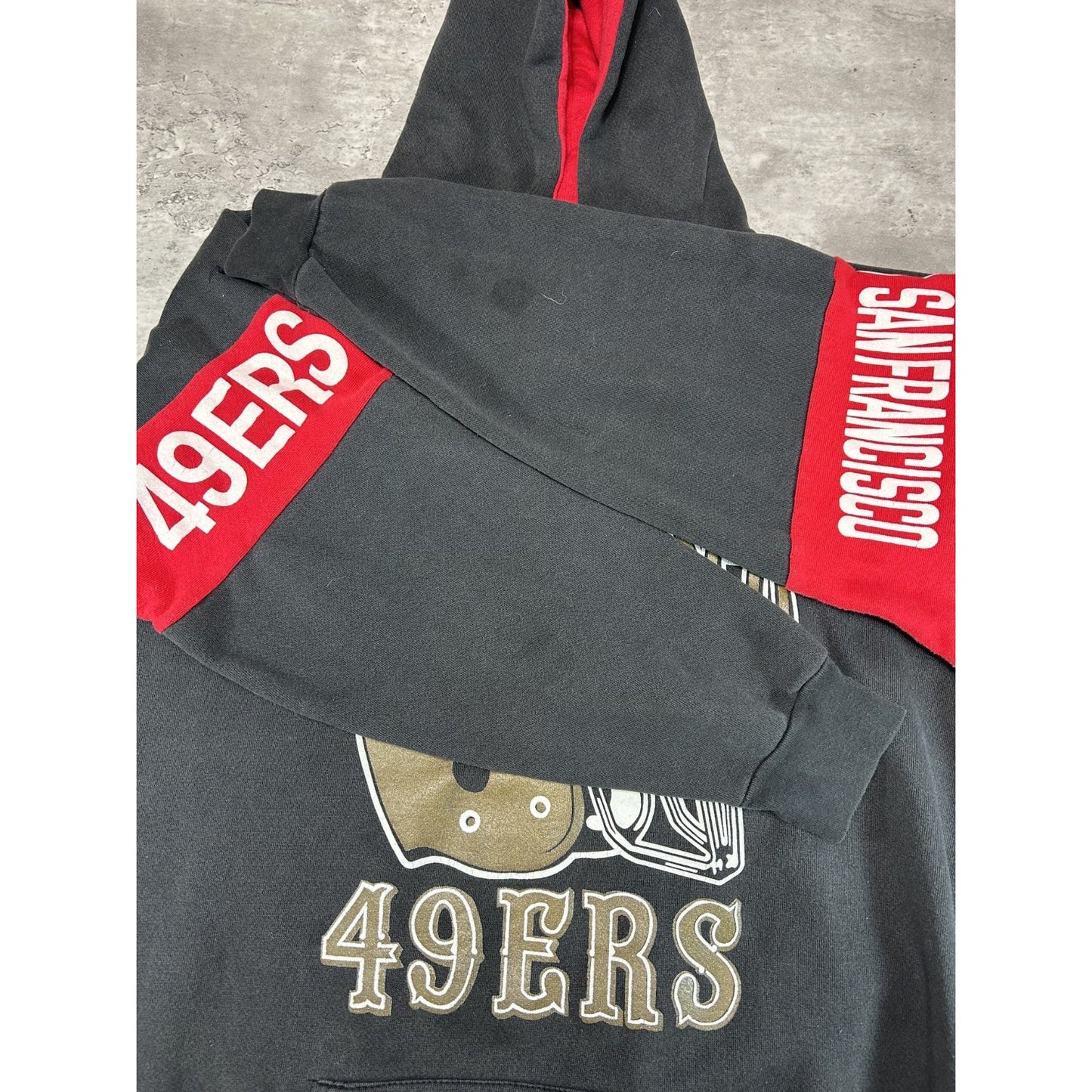 Vintage 90s San Francisco 49ers NFL Helmet Graphic Hooded Sweatshirt Size XL