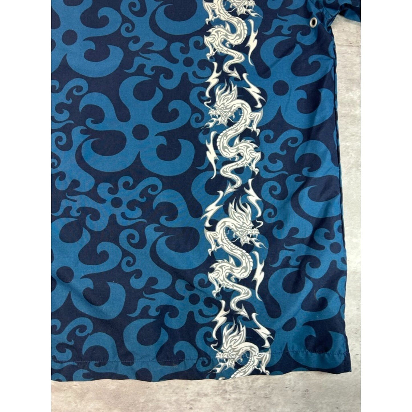 Vintage Y2K Tribal All Over Print Short Sleeve Button Up Shirt Size XL Blue