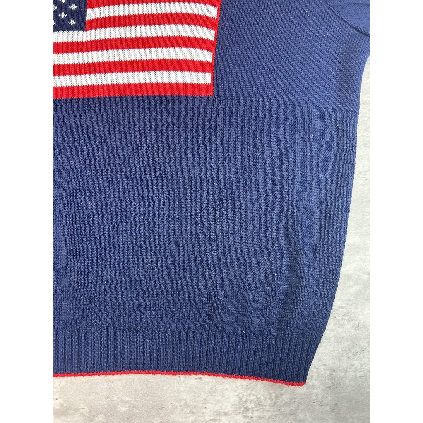 Vintage 90s American Flag Print Pullover Ribbed Knit Sweater Size XL