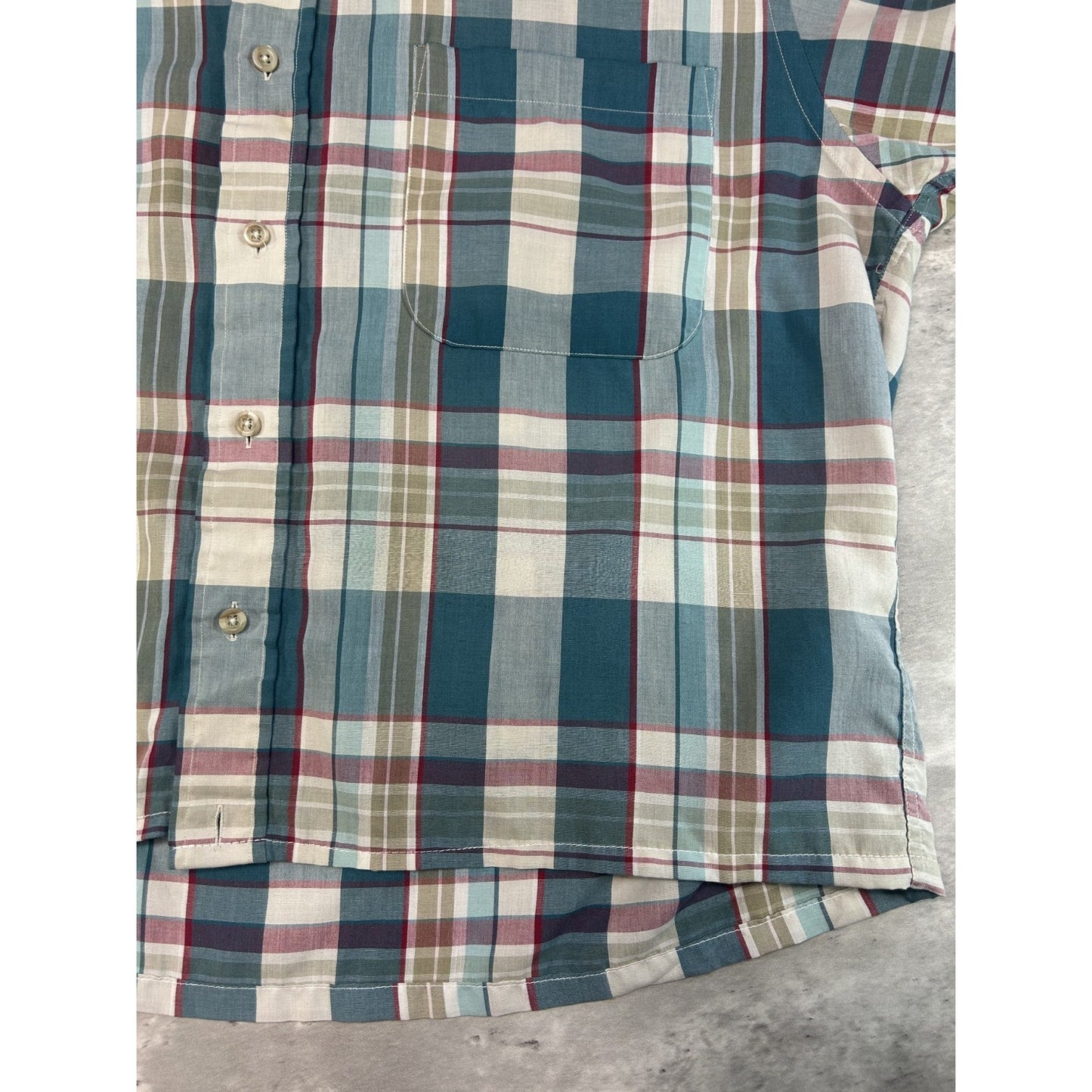 Vintage 80s London Fog Plaid Reworked Cropped Short Sleeve Button Up Shirt Sz L