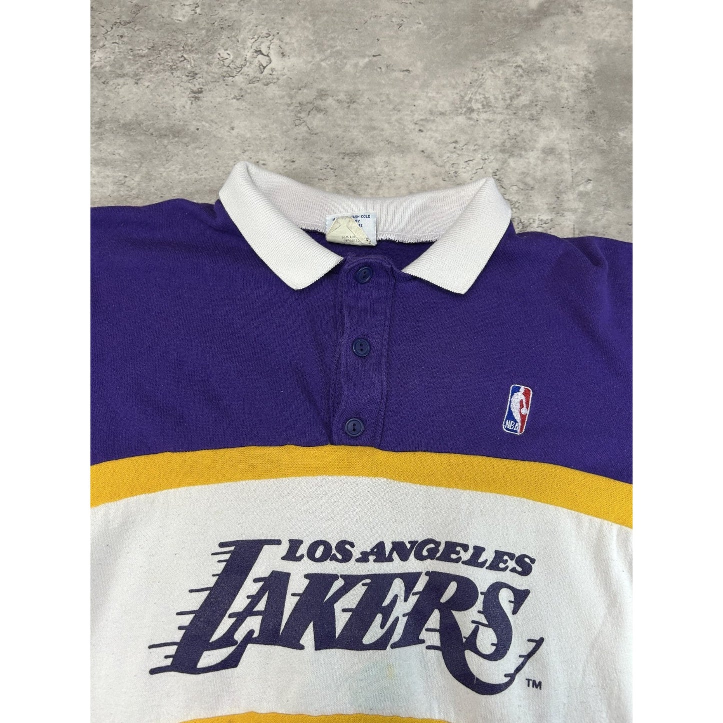 Vintage 80s Los Angeles Lakers NBA SPellout Graphic Collared Sweatshirt Sz Large
