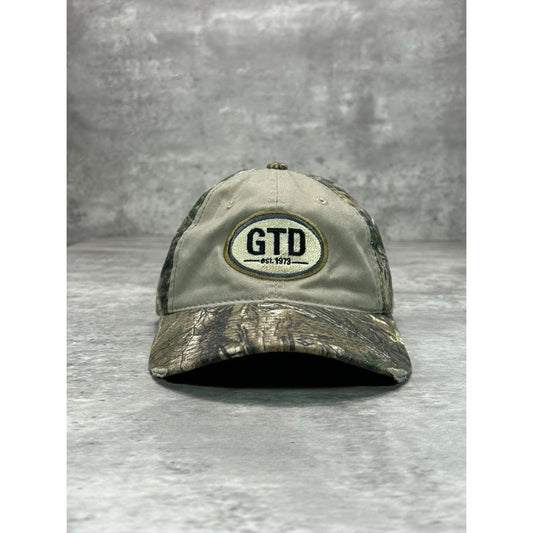 Vintage GTD Embroidered Logo Tree Camo Hunting Strapback Hat OSFA