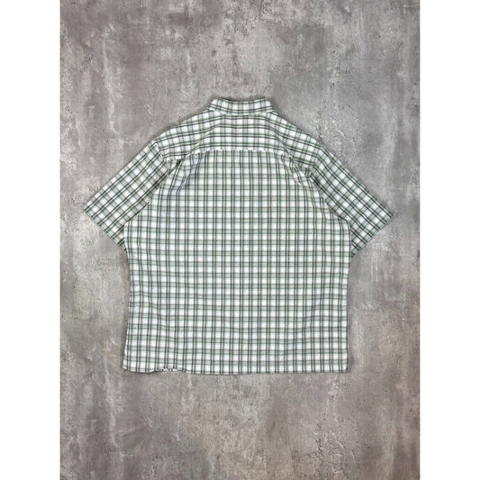 Vintage Van Heusen Plaid Short Sleeve Cropped Button Up Shirt Size Large