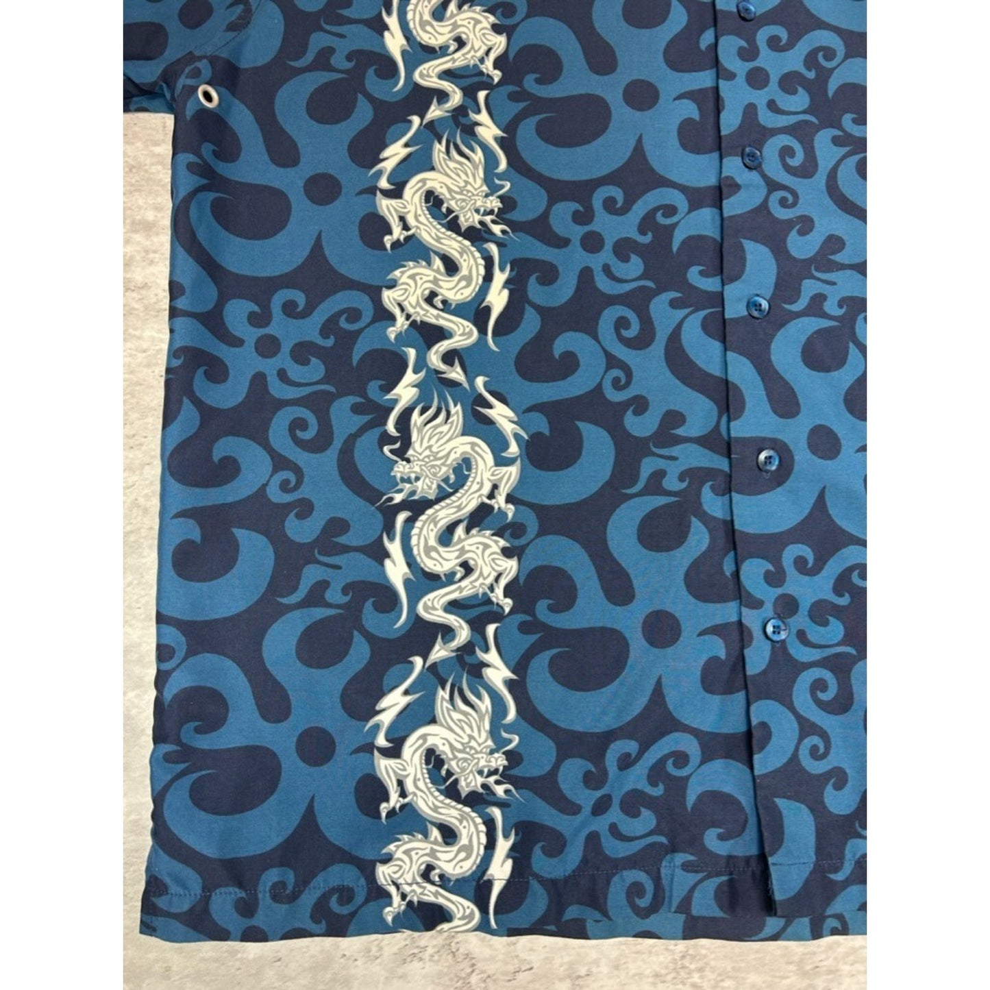 Vintage Y2K Tribal All Over Print Short Sleeve Button Up Shirt Size XL Blue