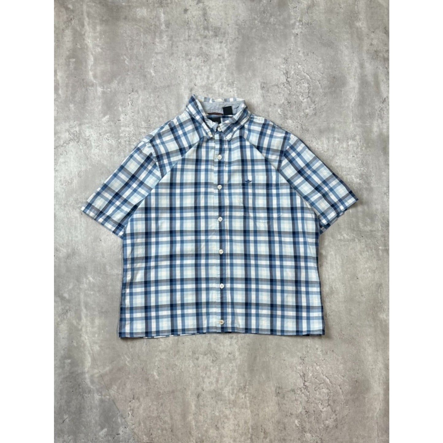 Dockers Plaid Print Short Sleeve Cropped Reworked Button Up Shirt Size Medium
