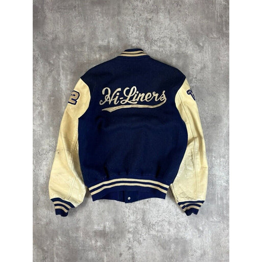 Vintage 80s Butwin Hi-Liners Embroidered Wool Leather Vartisty Jacket Size Medium