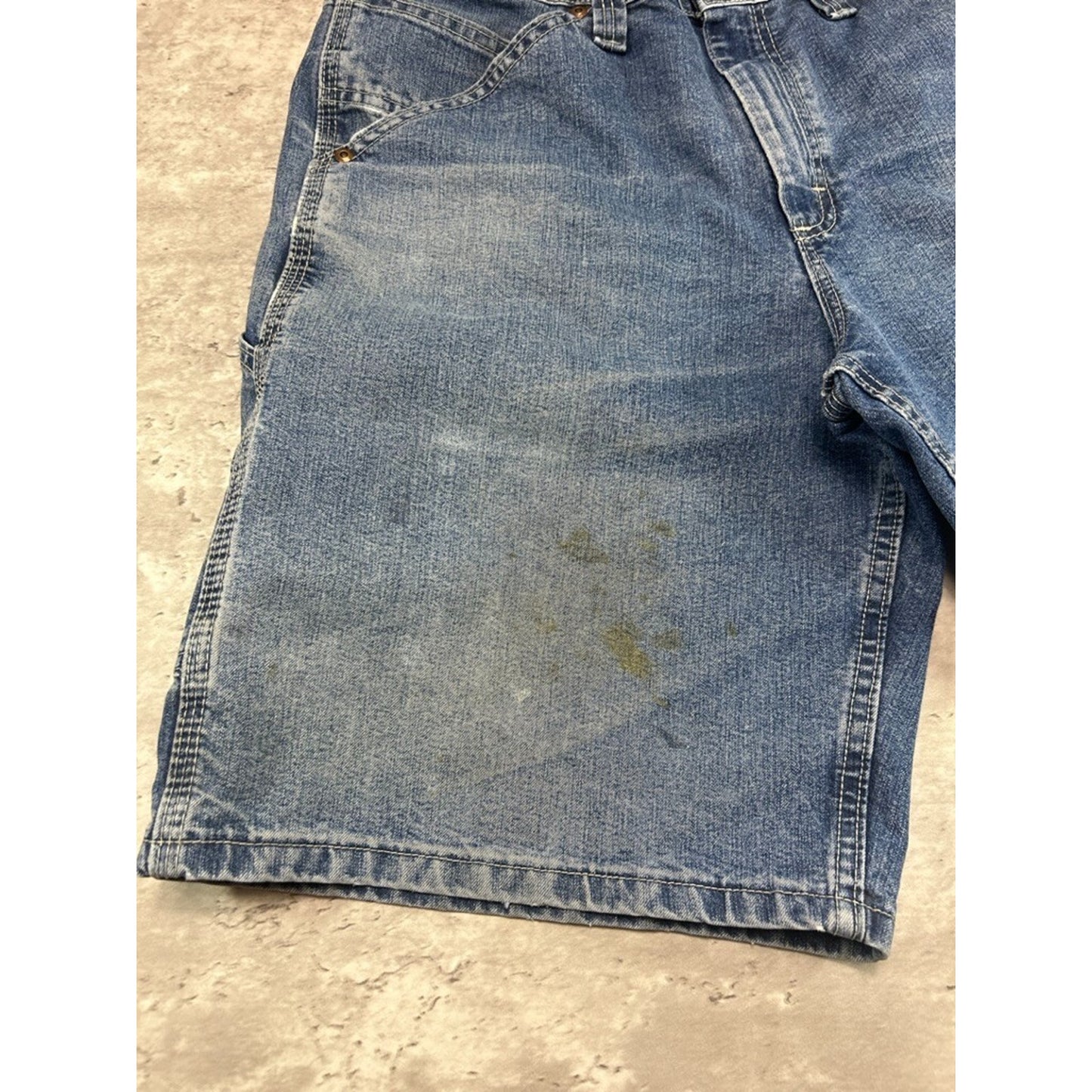 Vintage Lee Dungaree Medium Wash Denim Workwear Carpenter Shorts Size 32 Blue