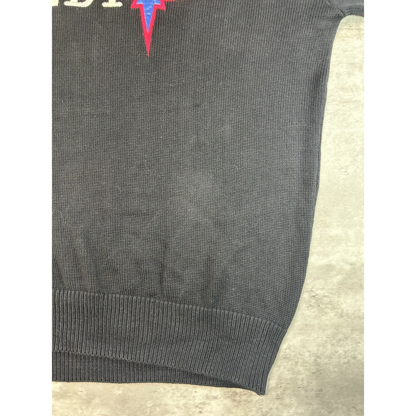 Vintage 90s Indy Embroidered Spellout Ribbed Knit Sweater Size XL Black