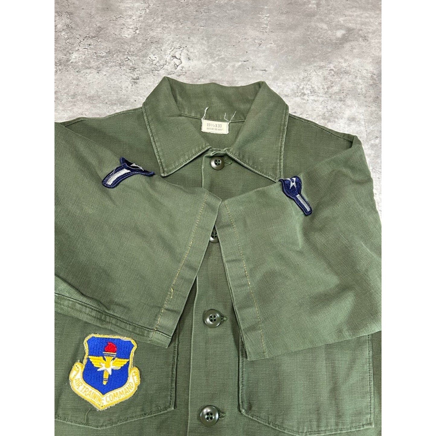 Vintage 1960s US Air Force OG 107 Military Short Sleeve Button Up Shirt Medium