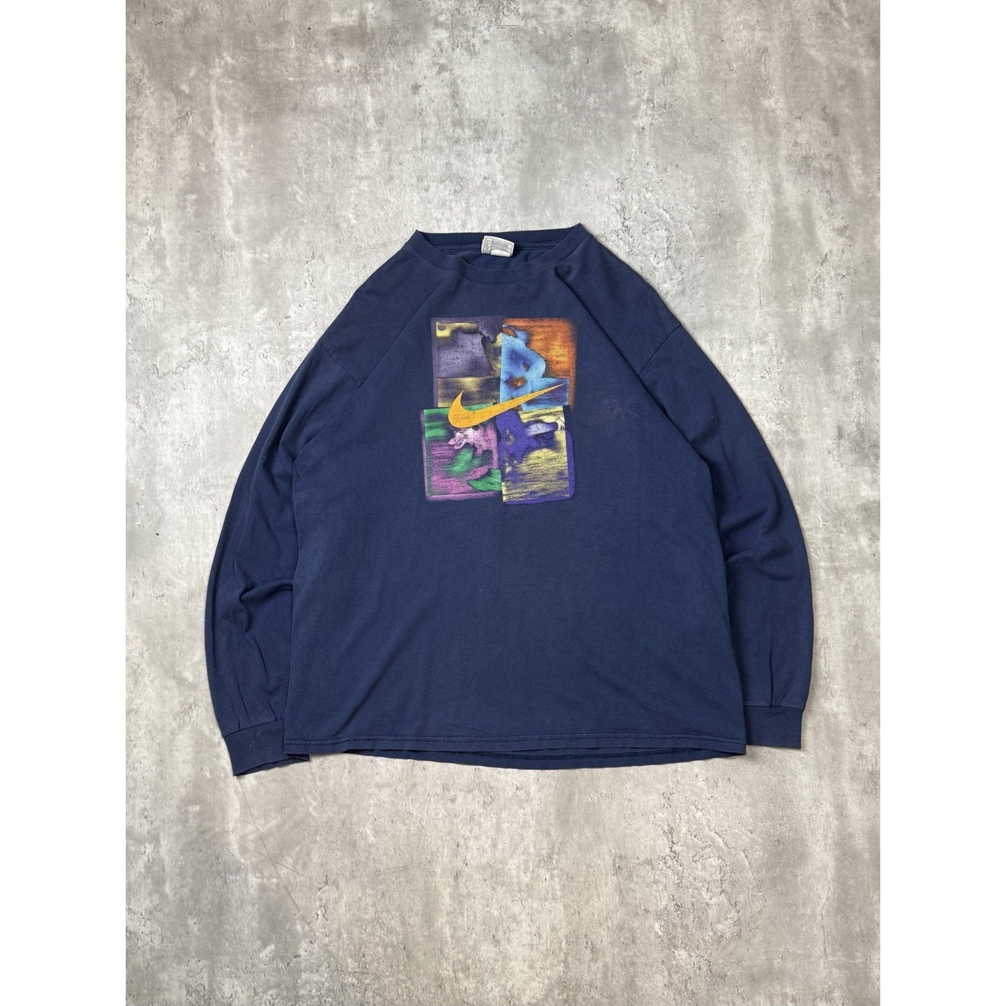 Vintage 90s Nike Abstract Swoosh Graphic Long Sleeve T-Shirt Size Large Blue